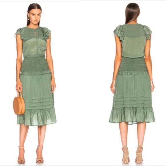 Sea New York Cecile Smocked Midi Dress Jade Green - Picture 3 of 8